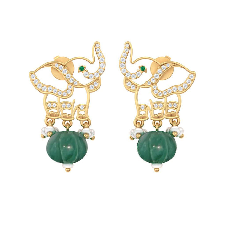 925 Pure Silver Elephant Emerald Green Bead Earrings