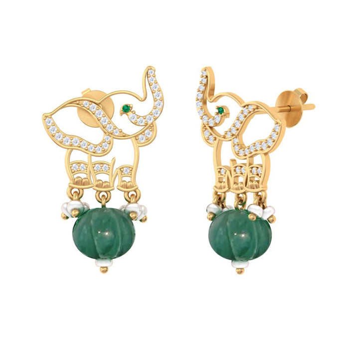 925 Pure Silver Elephant Emerald Green Bead Earrings