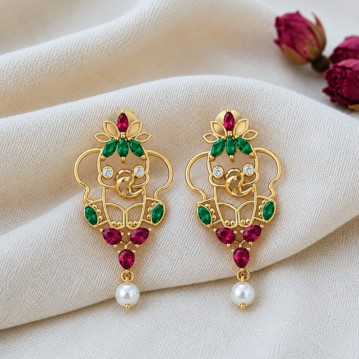 925 Pure Silver Sitting Elephant Floral Drop Earrings