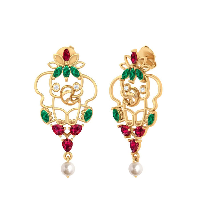 925 Pure Silver Sitting Elephant Floral Drop Earrings