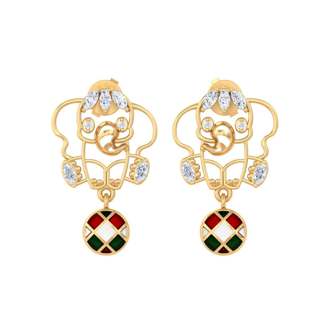 925 Pure Silver Enamel Ball Elephant Earrings