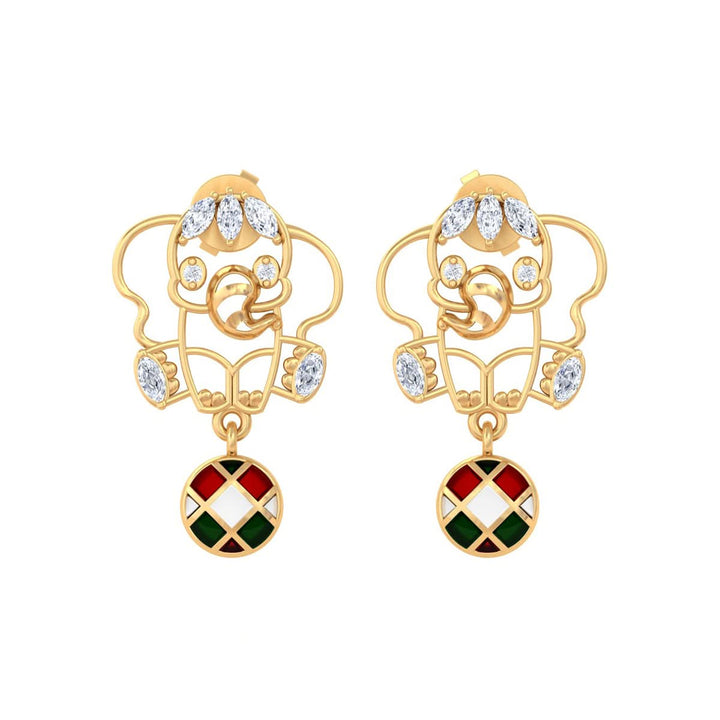 925 Pure Silver Enamel Ball Elephant Earrings