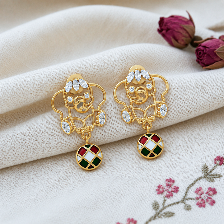 925 Pure Silver Enamel Ball Elephant Earrings