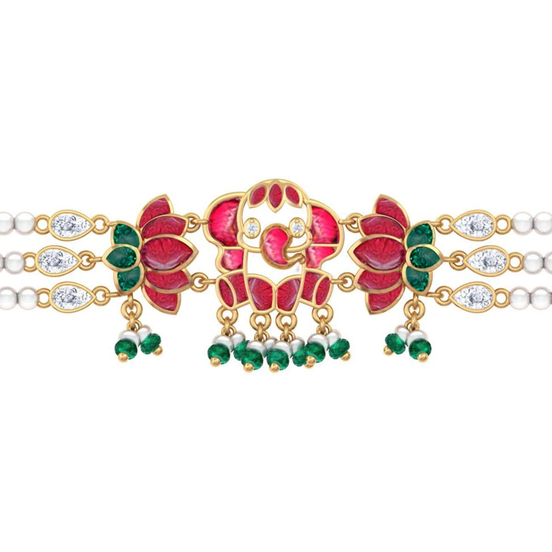 925 Silver Kundan Elephant with Lotus Choker Necklace (Gold Plating)