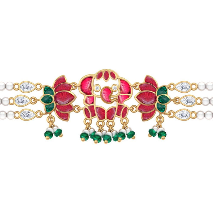 925 Silver Kundan Elephant with Lotus Choker Necklace (Gold Plating)