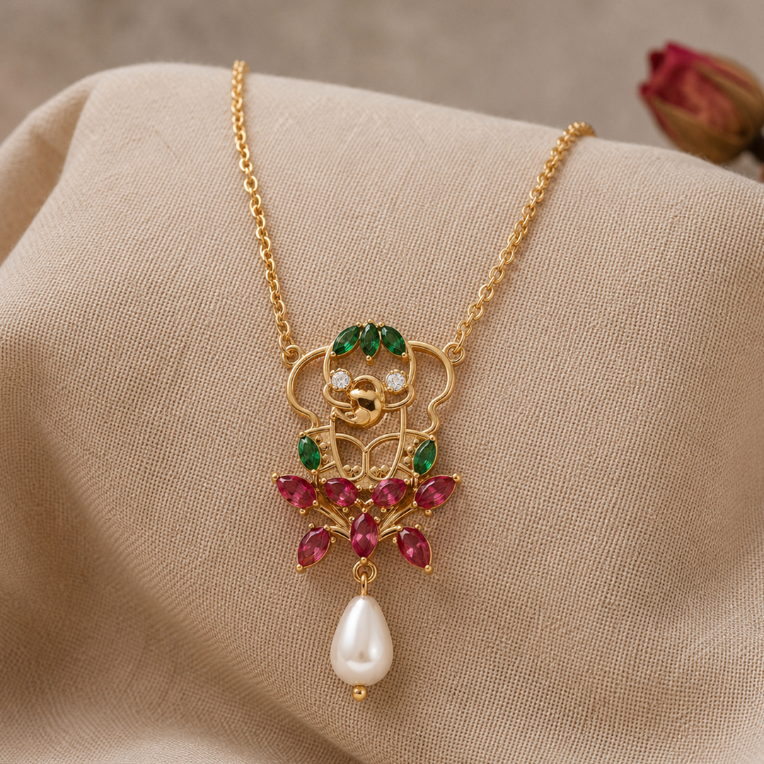 925 Pure Silver Red Leaf Bunch Dainty Necklace