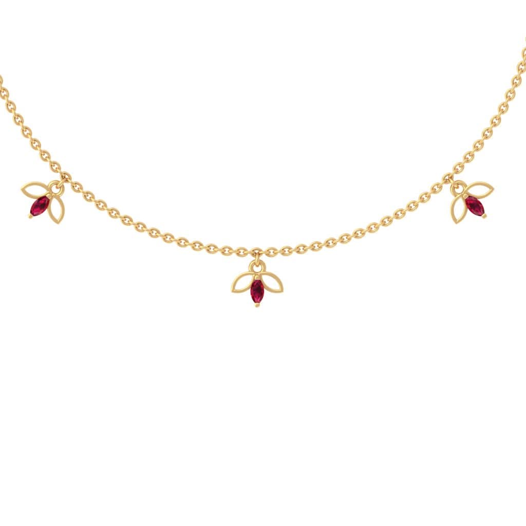 925 Pure Silver Red Leaf Bunch Dainty Necklace