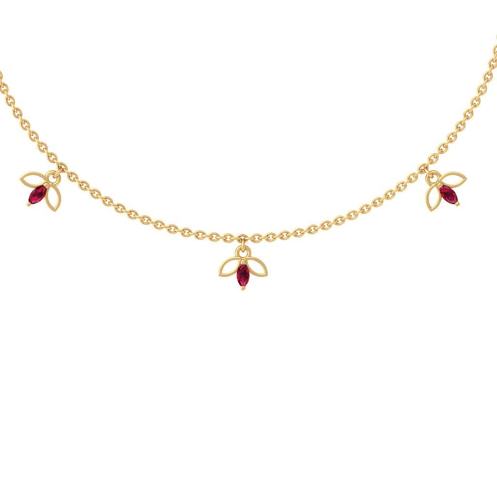 925 Pure Silver Red Leaf Bunch Dainty Necklace