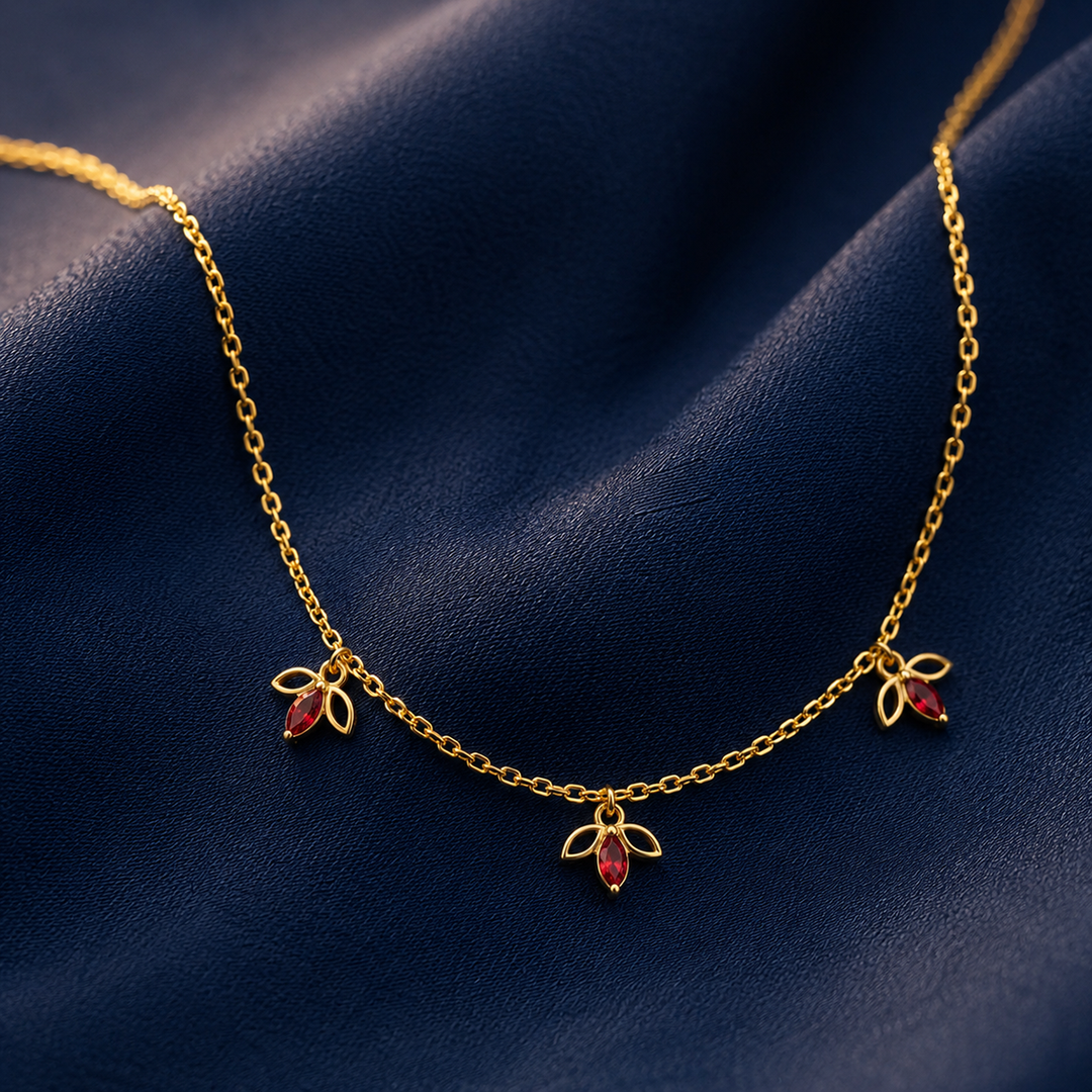 925 Pure Silver Red Leaf Bunch Dainty Necklace