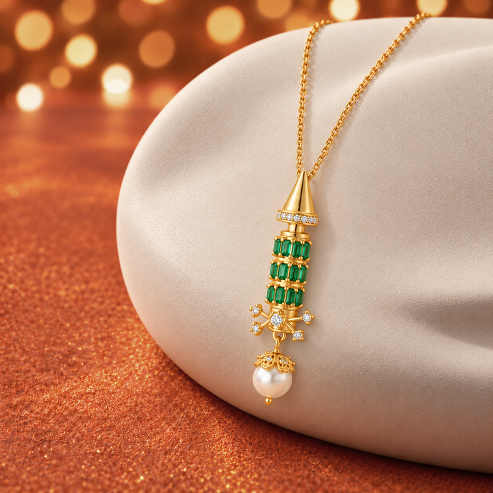 24kt Gold Plated 925 Pure Silver Patakha Rocket Rani Pearl Drop Necklace