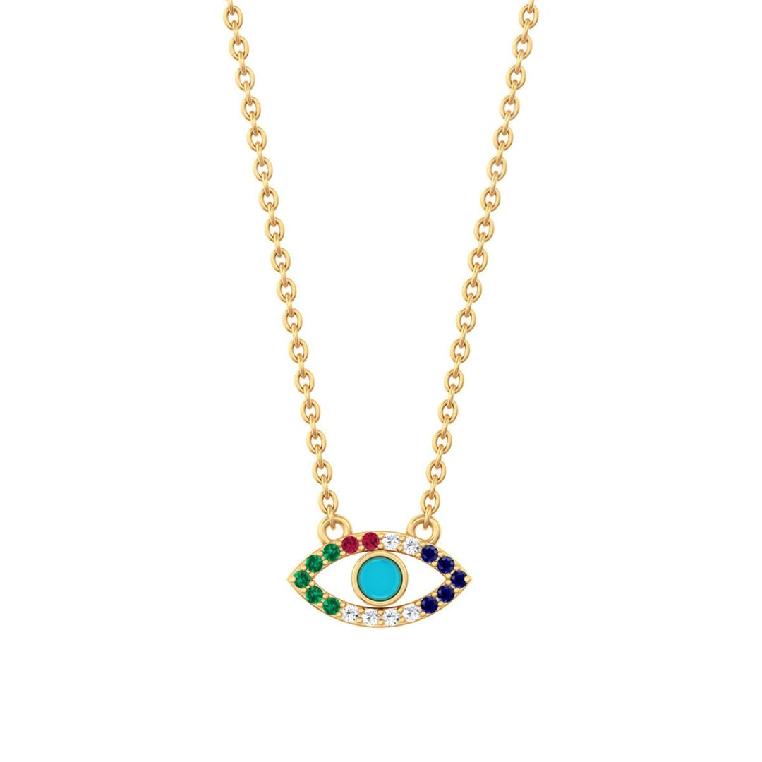 925 Pure Silver Multi-Hue Evil Eye Necklace