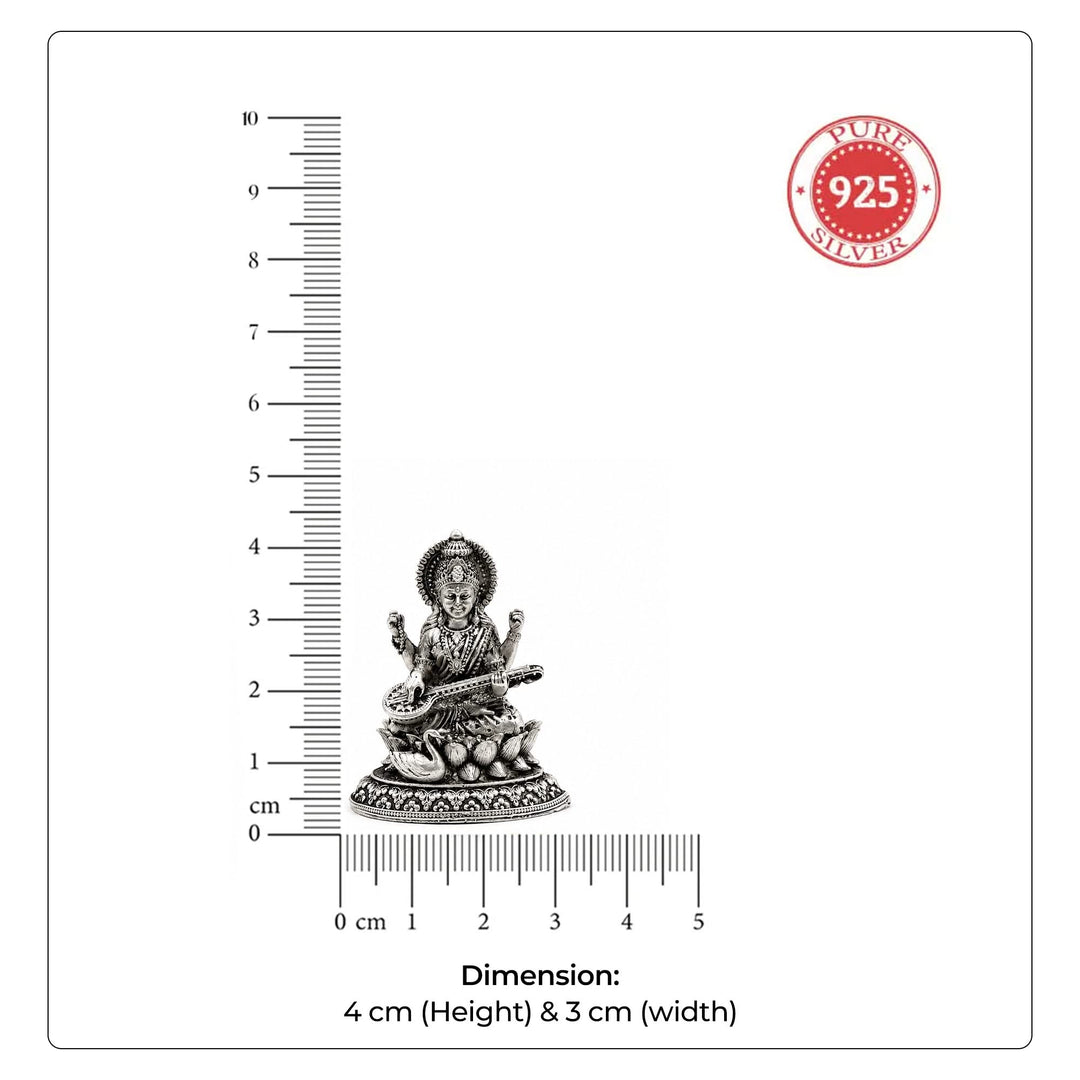 925 Sterling Silver Goddess Saraswati Idol