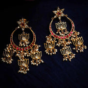 Festive Gold Plated Kundan Jadau Lotus Earrings