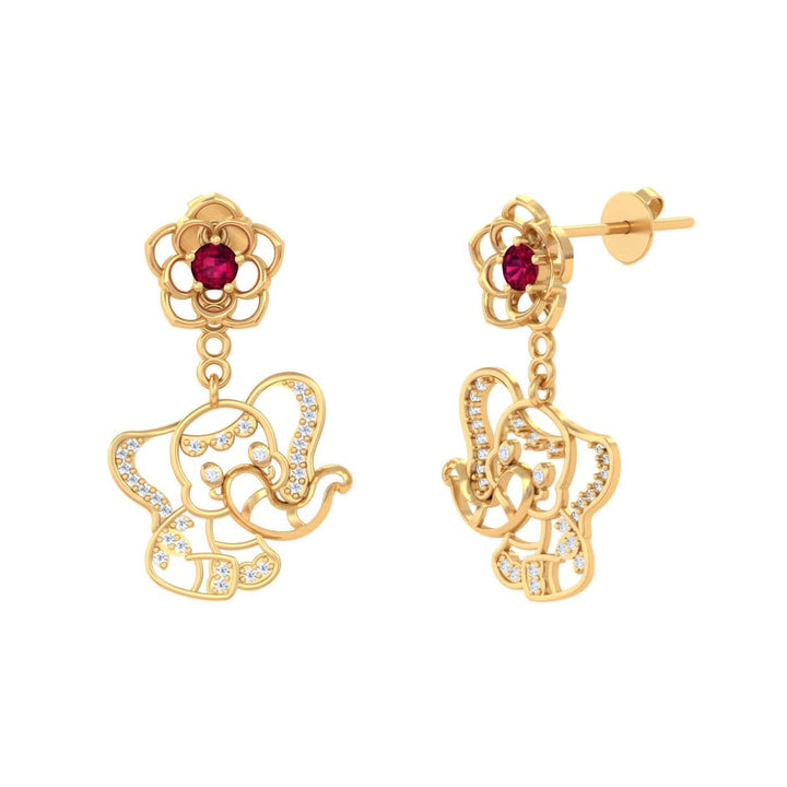 925 Pure Silver Detachable Floral &amp; Elephant Earrings