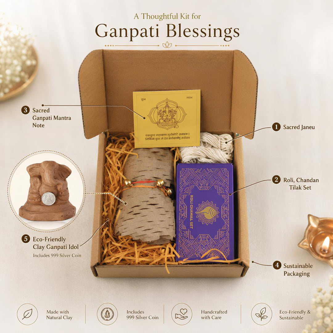 Ganesha Idol with 999 Silver Coin & Pooja Kit