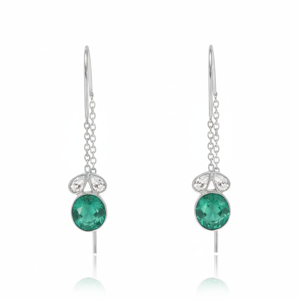 Silver Green Sui Dhaga Earring