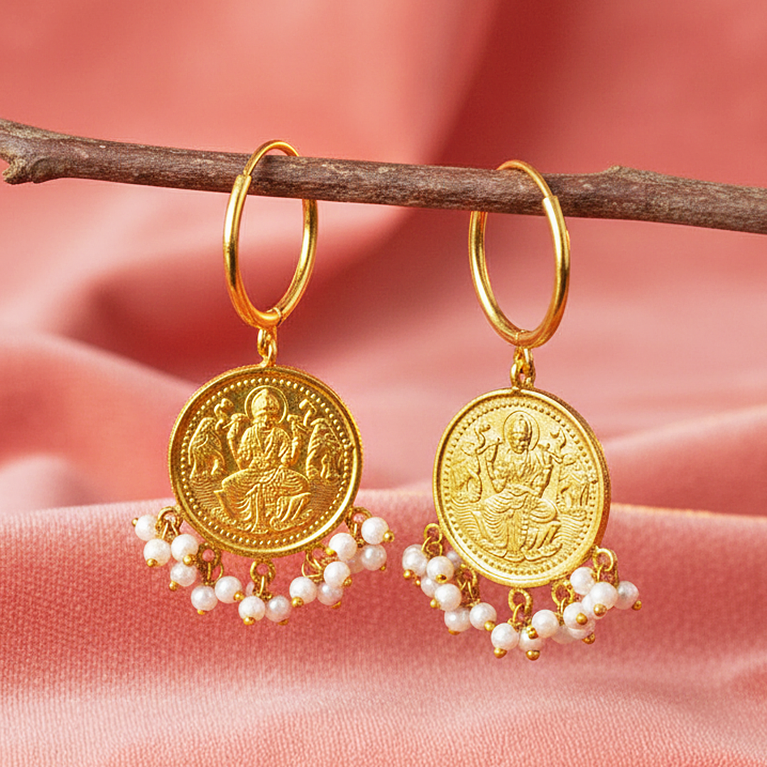 Lakshmi Silver Coin Hoops Earring