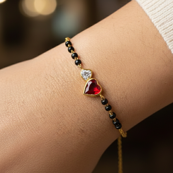 Silver Soulmate Heart Mangalsutra Bracelet