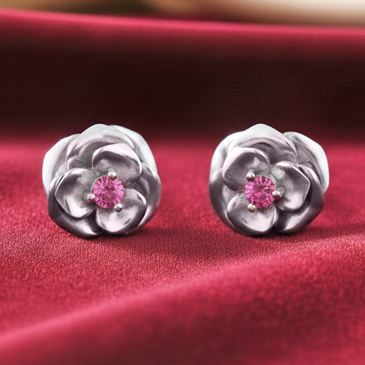 Silver Rose Stud Earrings