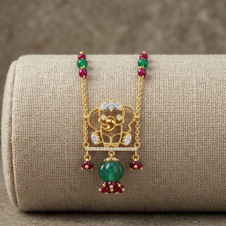 925 Pure Silver Elephant & Gemstone Floral Necklace