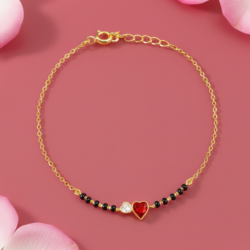 Silver Soulmate Heart Mangalsutra Bracelet