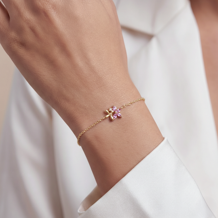 925 Sterling Silver Pink Floral Bracelet