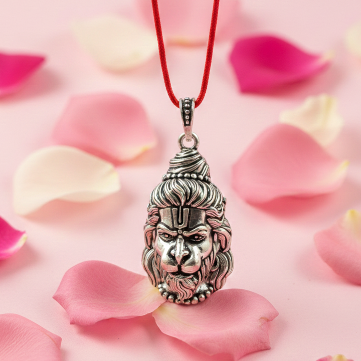 Silver Shiv Ji & Hanuman Ji Reversible Pendant