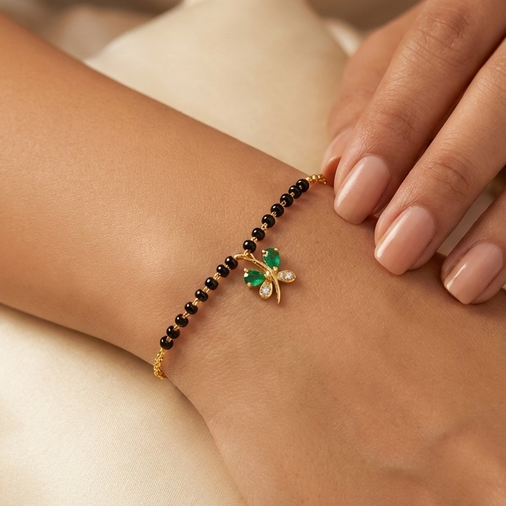 Silver Green Butterfly Mangalsutra Bracelet