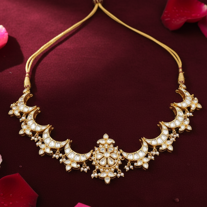 Pure Silver Chand Stud Necklace