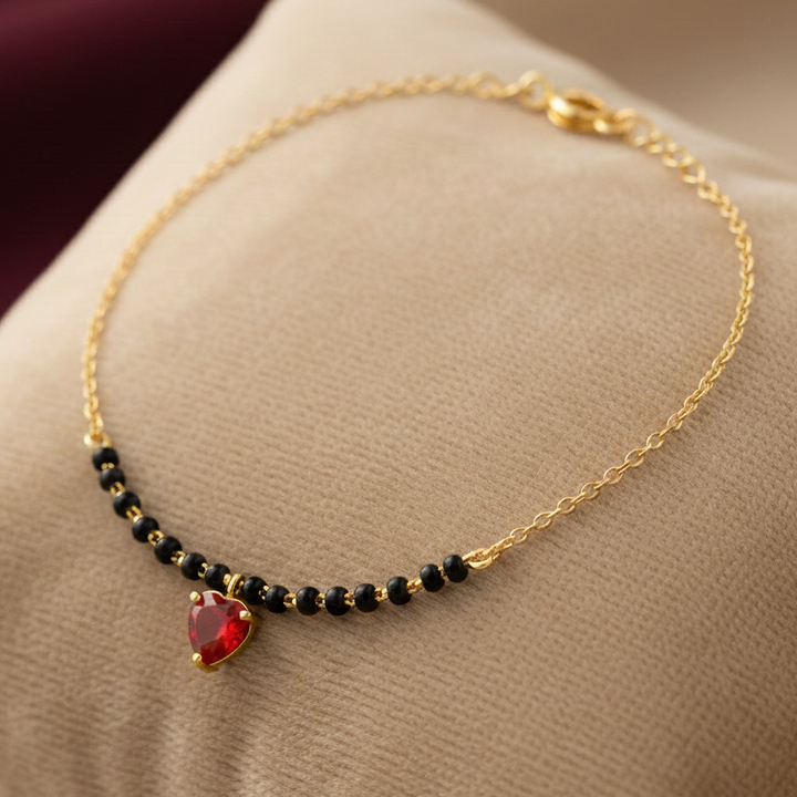 Silver Red Heart Mangalsutra Bracelet