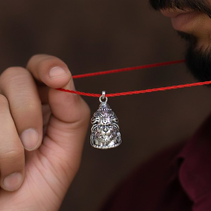 Silver Shiv Ji & Hanuman Ji Reversible Pendant