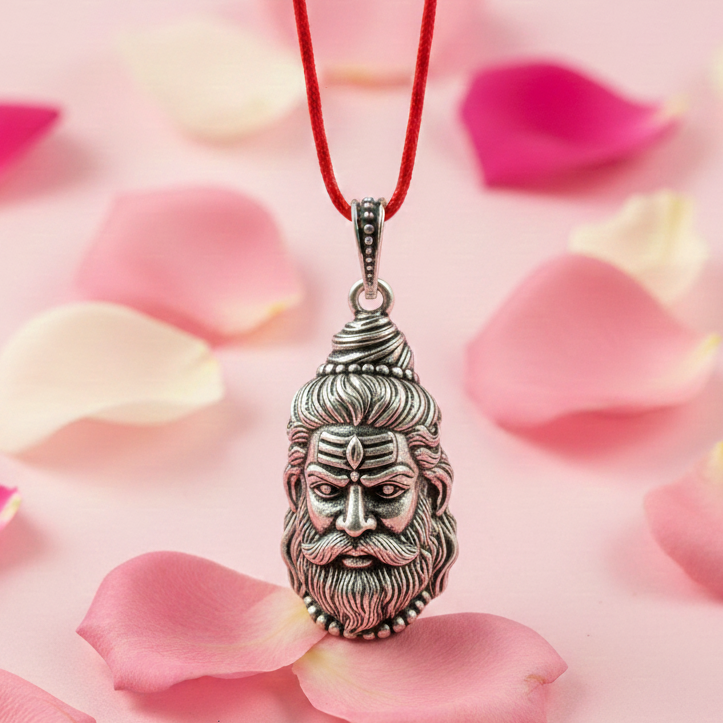 Silver Shiv Ji & Hanuman Ji Reversible Pendant