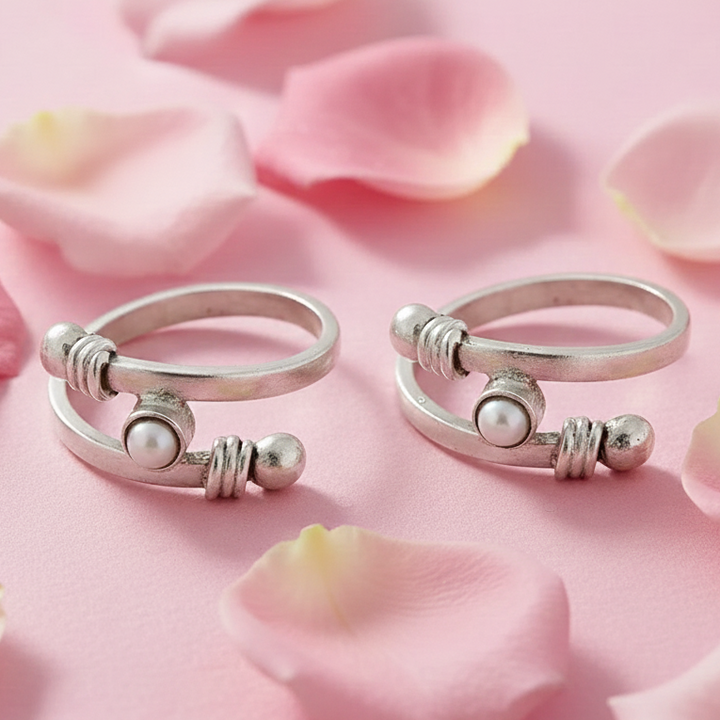 Pearl Adjustable Sterling 92.5 Sterling Silver Toe Ring (Pair)