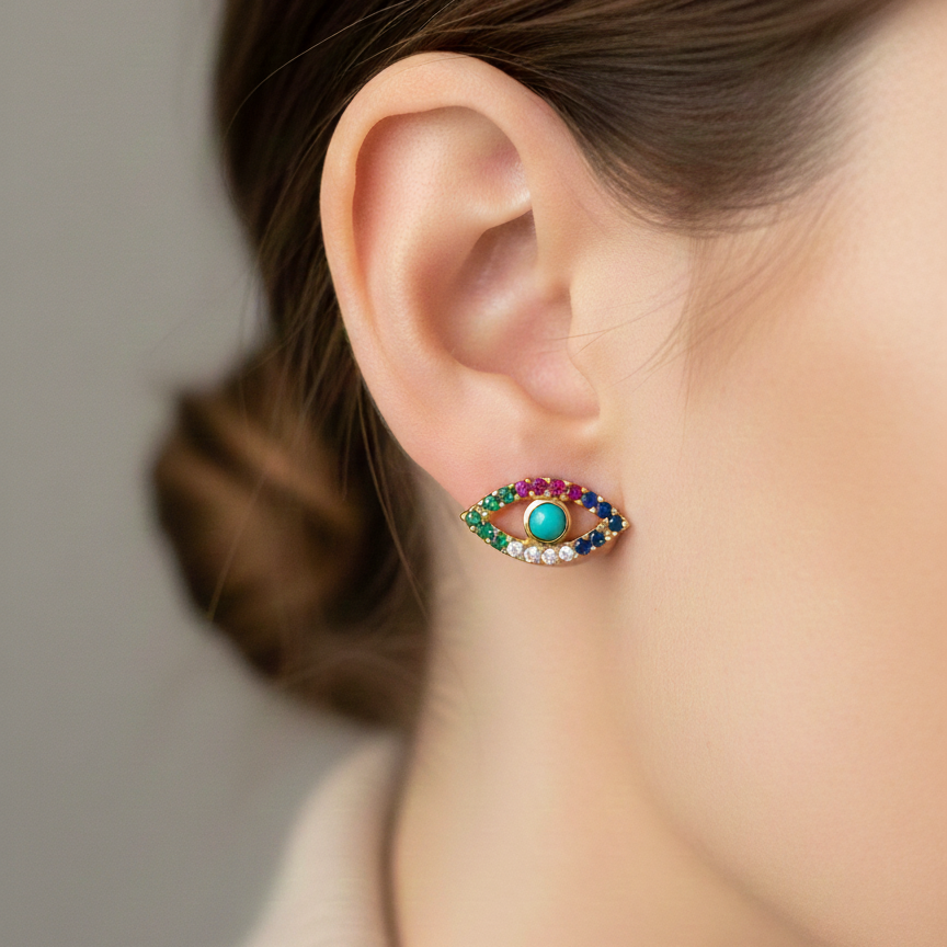 Silver Evil Eye Stud Earrings