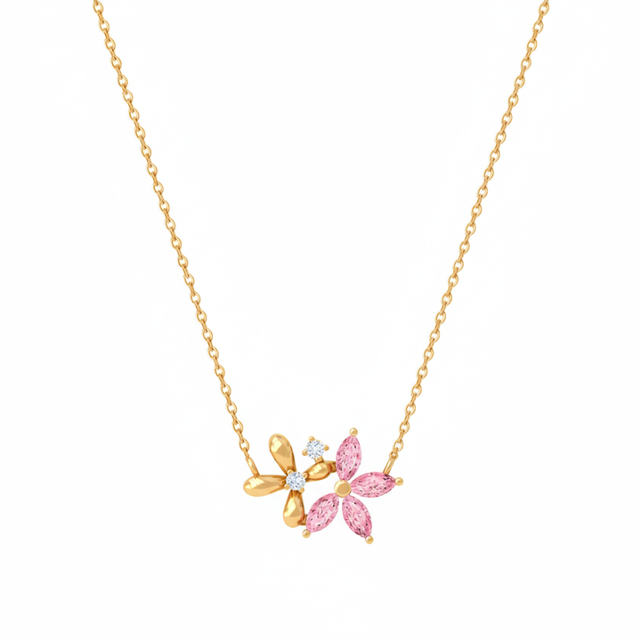 Pink Blossom Silver Pendant Necklace