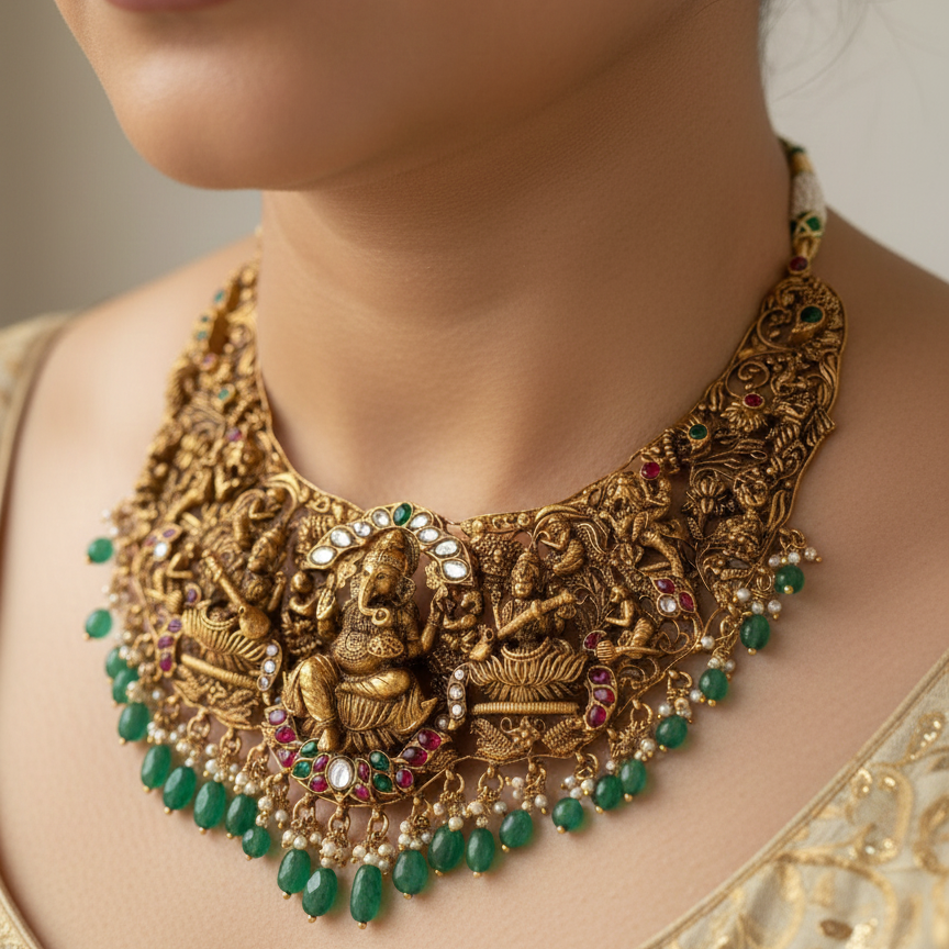 Pure 925 Silver Ganpati Temple Haaram