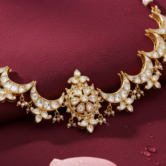 Pure Silver Chand Stud Necklace