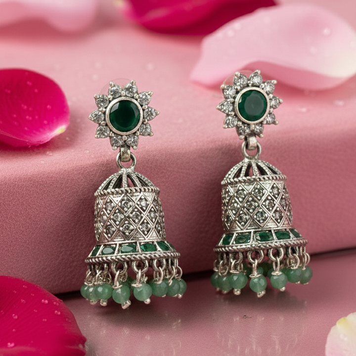 Green Sunflower Jhumka Earrings