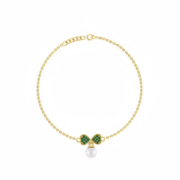 Silver 92.5 Emerald Bow Pearl Bracelet