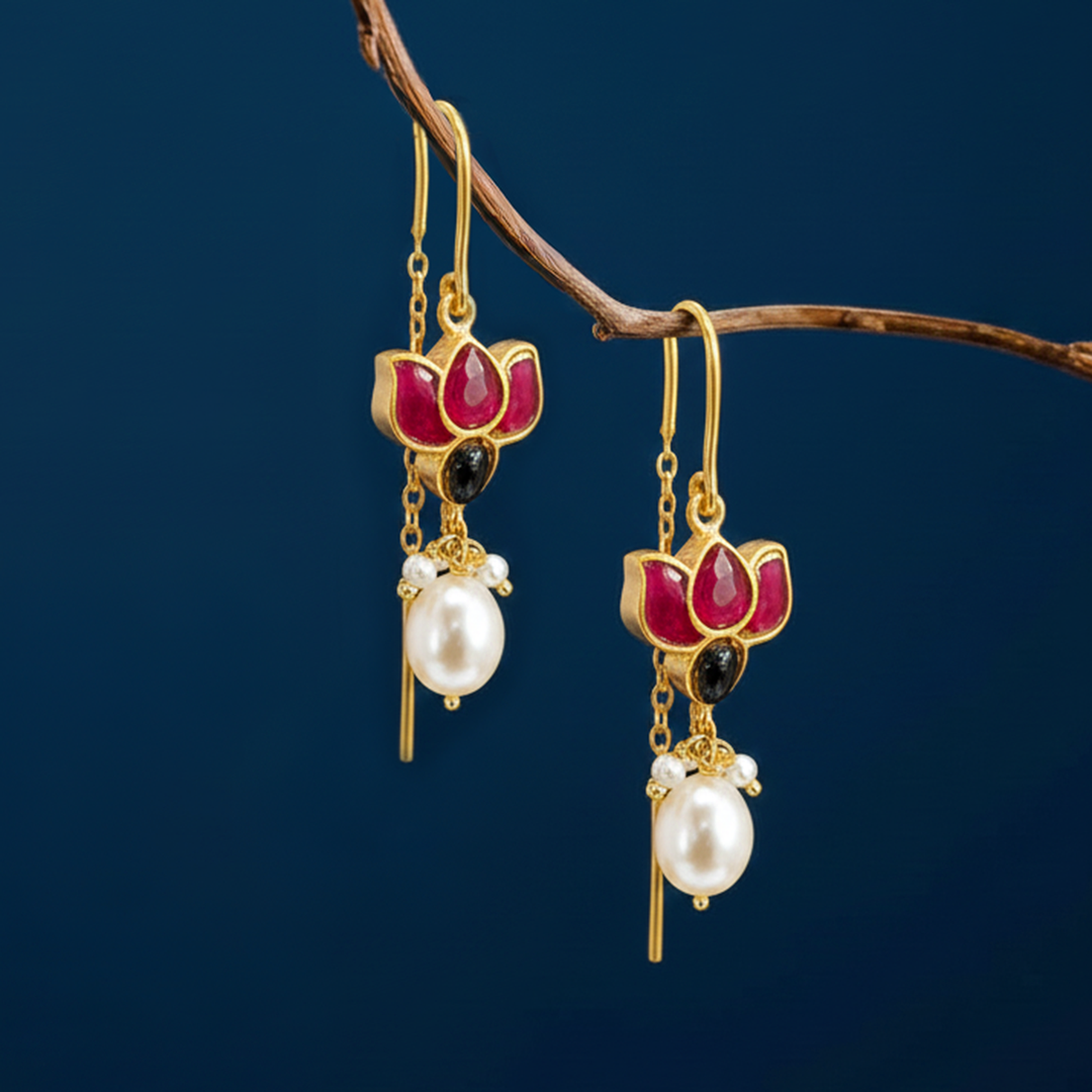 Silver 92.5 Lotus Sui Dhaga Earrings