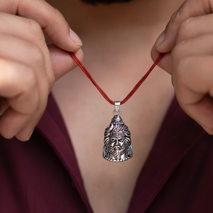 Silver Shiv Ji & Hanuman Ji Reversible Pendant
