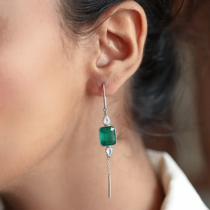 Silver Green Sui Dhaga Earring