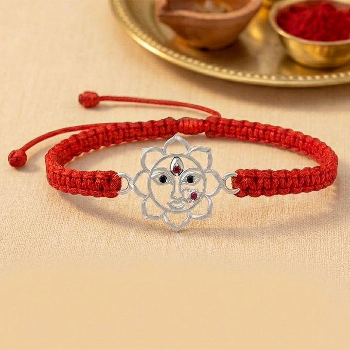 Unniyarcha 925 Pure Silver Durga Maa Red Thread Bracelet