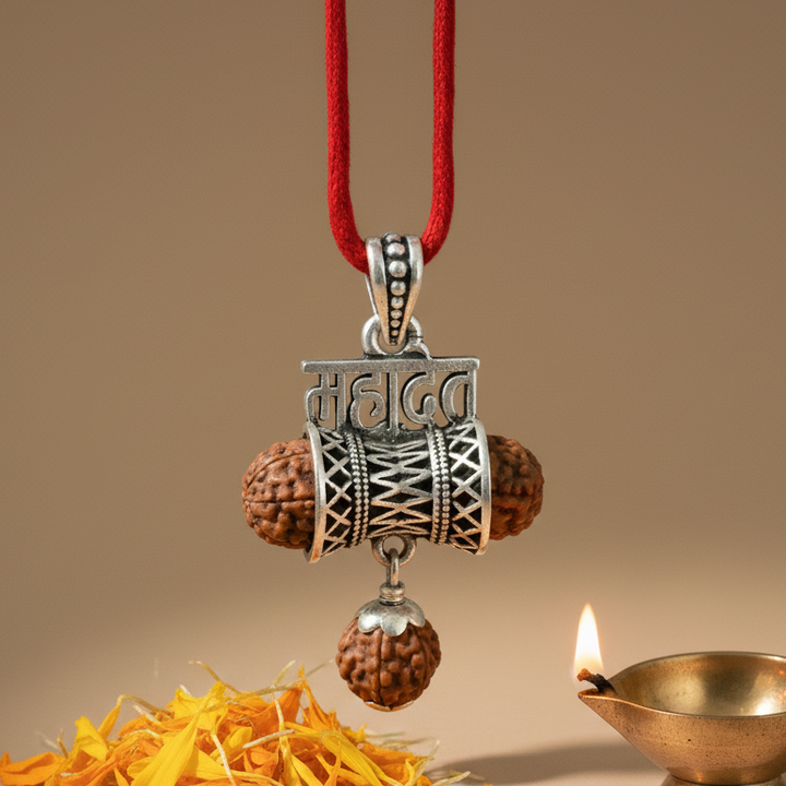Silver 925 Mahadev Damru Rudraksha Pendant
