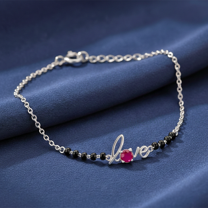 Ruby Love Black Bead Bracelet – 925 Silver
