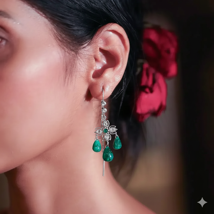 Silver 92.5 Green Sui Dhaga Earring