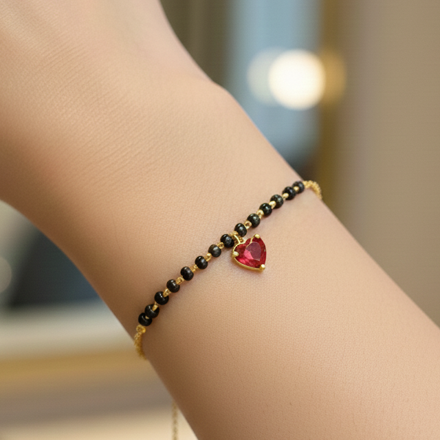 Silver Red Heart Mangalsutra Bracelet