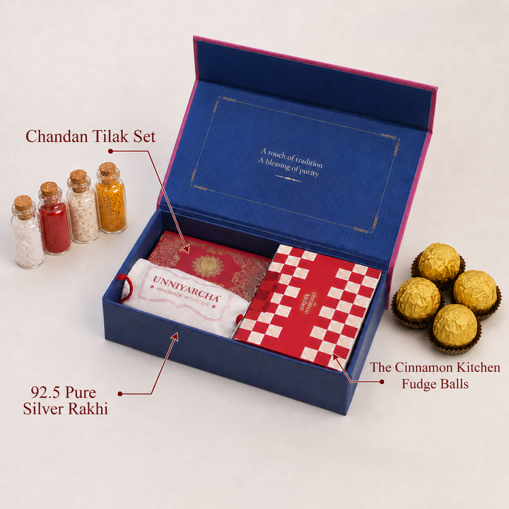 Unniyarcha 925 Pure Silver 7 Line Saraswati Yantra bracelet with Chandan Tilak set