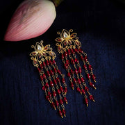 Gold Plated Beads Hanging Lotus Earrings