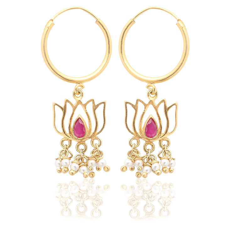 Gold Plated Lotus Drop Bali Earrings